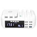 Miniatyrbilde 2 av 8: Multifunksjonell 5-porters lader trådløs USB hurtiglader stasjonær digital klokke mobiltelefonlader 110‑240VUK plugg
