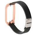 Miniatyrbillede 5 af 8: Rustfrit stål PU-læderrem med kofangerkasse Smart Watch-udskiftningstilbehør Passer til Mi Band 7 sort og guld