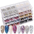 Miniatyrbillede 2 af 5: Champagne AB Flatback Neglekunst Rhinestones Sæt, 6 Rum, DIY Manicure Dekoration, Blandede Farver Negledesign Værktøjer7