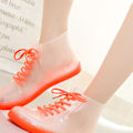 Miniatyrbillede 3 af 5: Korte regn støvler gennemsigtigt design skridsikkert mode elegant stil holdbart PVC vandtætte sko til voksne udendørs gennemsigtig orange (enkelt) 39