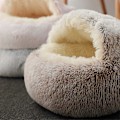 Miniatyrbillede 3 af 3: Kæledyrsseng - Rund Blød Plys Hule Hætte Katte Seng Donut Til Hunde & Katte, Grå 50Cm