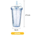 Miniatyrbilde 5 av 5: Dobbel Straw Tumbler, 420ml, med lokk & sugerør, gjenbrukbar vannflaske (blå)
