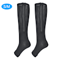 Miniatyrbillede 1 af 8: 1 par lynlås mellem læglængde sok kompressionsstrømper Slanke leggings Stretch sokker åben tå (sort s M)