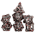 Miniatyrbild 2 av 8: 7-delad metalltärningssats ihålig polyhedral tärning robust mångsidig för brädrollspel gråaktig röd