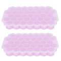 Miniatyrbillede 1 af 8: 2 stk. Pink Silikon Isterningbakke 37 Gitter Kamform Isterningform med låg Køkkenredskaber