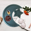 Miniatyrbilde 6 av 7: Eid Ramadan serveringsbrett med måne og stjerne rustikk tre halvmånefestmat serveringsbordstativ displayholder festivaldekor