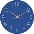 Minimalist Blue Wall Clock | 12-inch Design with Wooden Hands | Silent Non-Ticking Quartz