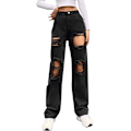 Miniatyrbilde 1 av 4: Løse Boyfriend Jeans med Rifter for Kvinner, Høyt Liv, Løse Denim Bukser, Slitte Jeans med Vide Ben, Y2K Jeans svart xl