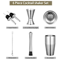 Miniatyrbilde 4 av 8: 6 deler Bartender Kit i rustfritt stål Cocktail Shaker Blandestav Bar Verktøysett for Drikke
