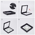 Miniatyrbillede 5 af 8: 10 stk. 3D flydende ramme display case fritstående flydende smykkeopbevaringskasse til mønter mineraler ure 3,54x3,54in sort