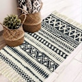 Pikkukuva 2 / 5: Boho-tyylinen puuvillamatto hapsuilla, käsinkudottu konepestävä marokkolainen keittiömatto, sisustus