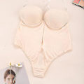 Miniatyrbillede 4 af 4: Dyb V-udskæring, stropløs, backless bodysuit shapewear - Kvinder S, Beige