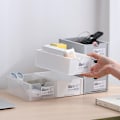 Miniatyrbillede 5 af 8: Skrivebordsopbevaringsboks i plast til skrivebord, makeup-arrangør, kontorartikler, opbevaringsboks med skuffe, hvid