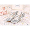 Miniatyrbilde 5 av 5: Glitter Princess Jenter Høy Hæl Lær Sko med Sommerfugl Design37 Sølv