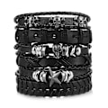 Miniatyrbillede 2 af 3: 6 stk. sort brunt læderarmbånd flettet bredt armbånd kvinder mænd punk smykker kranie
