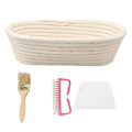 Miniatyrbillede 1 af 8: 25cm Brød Hævekurv Sæt Oval Naturlig Rattan Surdej Hævekurv Dejskraber Klud Liner Pensel