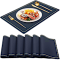 Miniatyrbild 1 av 5: Marinblå Placemats för Matbord Set om 6, Vattentäta Torkbara PU Läder Bordstabletter Inomhus, Tvättbara Köksbordsunderlägg för Påsk Thanksgiving C