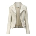 Miniatyrbillede 1 af 3: Stilful Kvinde Off-White Kunstlæder Biker Zip Jakke - Størrelse 2XL