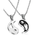 Miniatyrbillede 1 af 5: 2 stk. Yin Yang vedhæng halskæde i rustfrit stål til mænd kvinder Puzzle Par halskæde, 22 tommer