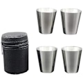 Miniatyrbillede 1 af 5: 4 stk. 30 ml (1 oz) sort rustfrit stål PU-læder etui til udendørs camping rejse kaffe te kop, sølvfarvet kop, sort etui