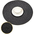 Pikkukuva 3 / 5: Pyöreät punotut tabletit, 6 kpl, pestävät puuvilla-polyesteri pyöreät pöytätabletit, 38 cm, lämmönkestävät (musta, 6)