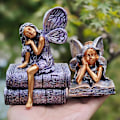 Miniatyrbillede 4 af 5: Engel Statue Kunstværk Skrivebords Ornament til Stue Hylde Pejs Liggende Læsende Engel