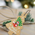 Miniatyrbild 3 av 4: 100 Stycken Kraftpapper Julklappsetiketter med Snöre, Bruna Kraftpapper Julklappsetiketter, Stämpel och Etikett för Julklappsinslagning, 10 Designer för Jul