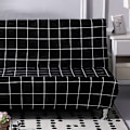 Miniatyrbild 3 av 5: Armlös soffa stretchöverdrag hopfällbar soffa sängskydd överdrag tryckt mjuk soffa överdrag för hem svart gitter
