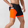 Miniatyrbild 3 av 5: Herrshorts i dubbla lager med snabbtorkande funktion för träning, imitation av 2-delat set, fitness, L, krämvit