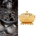 Miniatyrbillede 7 af 8: Legering Craving Røgelsekar Røgelse Brændende Blomster Base Buddhistisk Forsyning Hjem Dekoration (Gylden)
