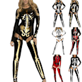 Miniatyrbillede 1 af 4: Purim Karneval Skelet Print Jumpsuit Kvinders Sexy Catsuit - 5 Farver