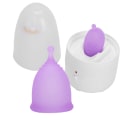 Miniatyrbilde 4 av 8: Gjenbrukbar menstruasjonskopp for kvinner Dame menstruasjonskopp rensemaskinsett (EU-plugg 110240V)(Renere menstruasjonskopp lilla sS)