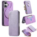 CASENEO Compatible with iPhone 16 Cross-Grain Leather Case Detachable Magnetic Phone Case Purple