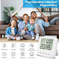 Miniatyrbild 3 av 5: Inomhus Termometer Hygrometer, Luftfuktighetssensor Inomhus Väderstation, Smart Bakgrundsbelysning, Klocka, Datum, / Omkopplingsbar, Hem Termometer Hygrometer Kontor