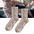 Miniatyrbilde 6 av 8: Barnekåpesokker for jenter Bomull Komfortable Varme Retro Preppy Mid Calf Crew Sokker for Vinter Høst Khaki M