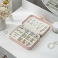 Miniatyrbillede 3 af 5: Dobbeltlags Bærbar Mini Rejse Smykkeæske - PU Læder Smykke Organiser til Kvinder og Piger