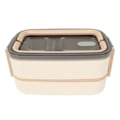 Miniatyrbilde 4 av 8: Dobbeltlags lunsjboks stabelbar Bento-boks med redskaper Rustfritt stål Spiseboks 1400ml Khaki 304