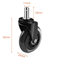 Miniatyrbilde 2 av 5: 5 Stykker Gummikontorstol Hjul 11mm x 22mm, 360° Rotasjon for Gamingstoler, Stille Ripefrie Erstatningshjul, Svart