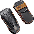 Miniatyrbild 3 av 5: Läder Bilnyckelfodral för Porsche Cayenne Macan 911 Carrera Boxster Cayman Panamera 970 981 991 Fjärrkontroll Bilnyckelskydd Fodral Svart