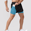 Pikkukuva 2 / 4: Sport Shorts - Miesten kaksiosainen treenishortsit kesään - 2 in 1 ranta-asu - Jogging-kuntosali-juoksushortseja Z (2023) S Musta