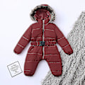 Miniatyrbild 2 av 5: Unisex babyoverall med huva - 0-24 månader - Pojk- och flickoverall med pälskrage 80 cm brun