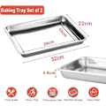 Miniatyrbillede 2 af 5: Bageplade Sæt med 2, Bageplader i rustfrit stål til ovn, Non-stick, Spejlfinish, Ikke-giftig & Sund bageplade, Nem rengøring & Opvask