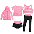 Miniatyrbilde 3 av 8: 5 stk kvinners yogasett treningstøy treningsjakke lang ermet topp leggings shorts yogadraktRose Red XL