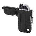 Miniatyrbillede 7 af 8: USB Genopladelig Lighter Vindtæt Dual Arc Lighter Vandtæt Flammeløs Elektrisk Lighter med Hængende Hul til Camping Sort
