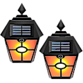 Miniatyrbillede 1 af 2: 2-pak Flakkende Solcelle Væglamper, vandtætte 28 LED Retro Hex Flamme Lampe Solcelle Dæk Garageport Natlamper Solcelle Fakler Lys Til Gårdhave Have