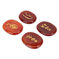 Miniatyrbillede 4 af 8: 4 stk naturlige runesten med indgraverede Reiki-symboler Flade ovale meditationsrunesten med opbevaringspose Rød agat