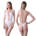 Miniatyrbillede 2 af 5: Dyb V-hals Stropløs Rygfri Body Shaper Bodysuit Hvid