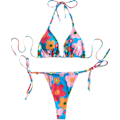 Miniatyrbillede 1 af 5: Dame Blomsterprint Halter Triangle Bikini Sæt Todelt Badedragt Blå Blomst L