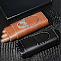 Miniatyrbillede 4 af 4: Cigar Etui Tre-Finger Bærbar Cigar Humidor PU Læder Etui Boks,