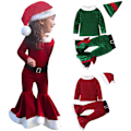 Miniatyrbild 4 av 8: Barn Jul Kläder Set Långärmad Bell Bottom Sammet Jul Tomte Kläder 4PCS Outfits Set för Baby 2-5 År Present